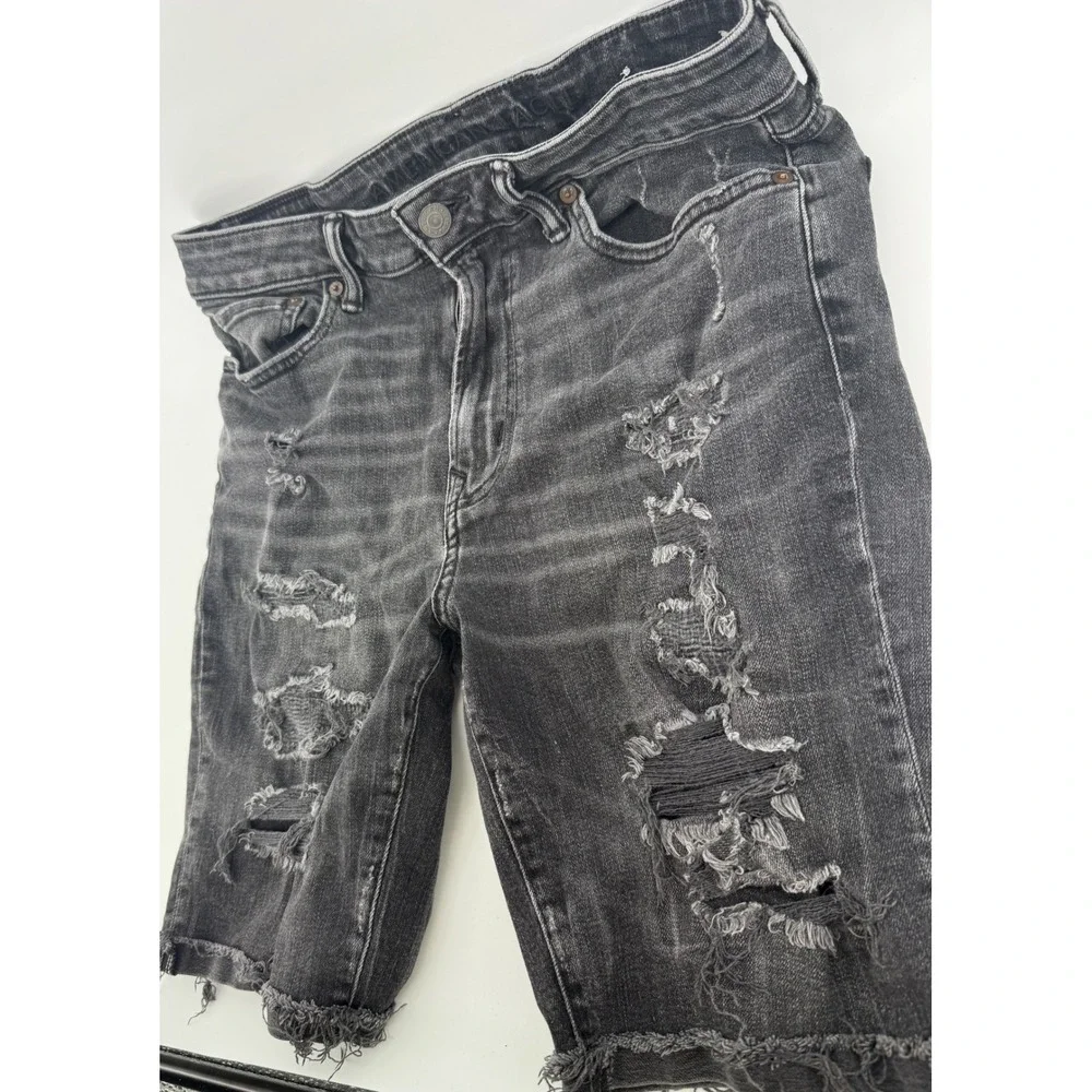 American Eagle Mens Ne(x)t Level Airflex Distressed Denim Shorts Black 30